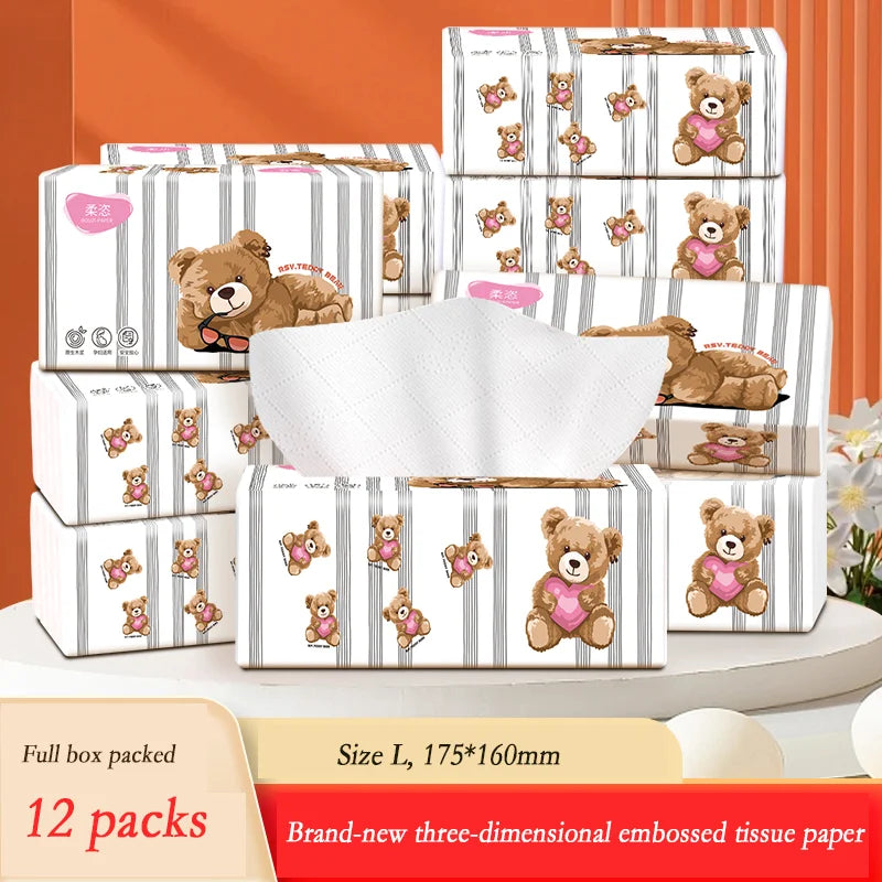 12 large packs of household facial tissues Soft and durable, 5 layers of high-quality toilet paper natural pulp napkins
