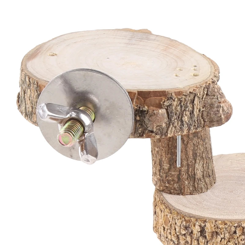 Bird Platform Perch Natural Wood Stand Playground for Budgie Parakeet Large Parrot Cage Climbing Toy 4 Steps Ladder 87HA