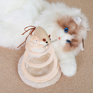 Cat Toy & Scratcher Set - Spiral Steel Spring Linen Disc Scratching Pad + Linen Mouse, Durable Cat Scratching Toy for Nail Care