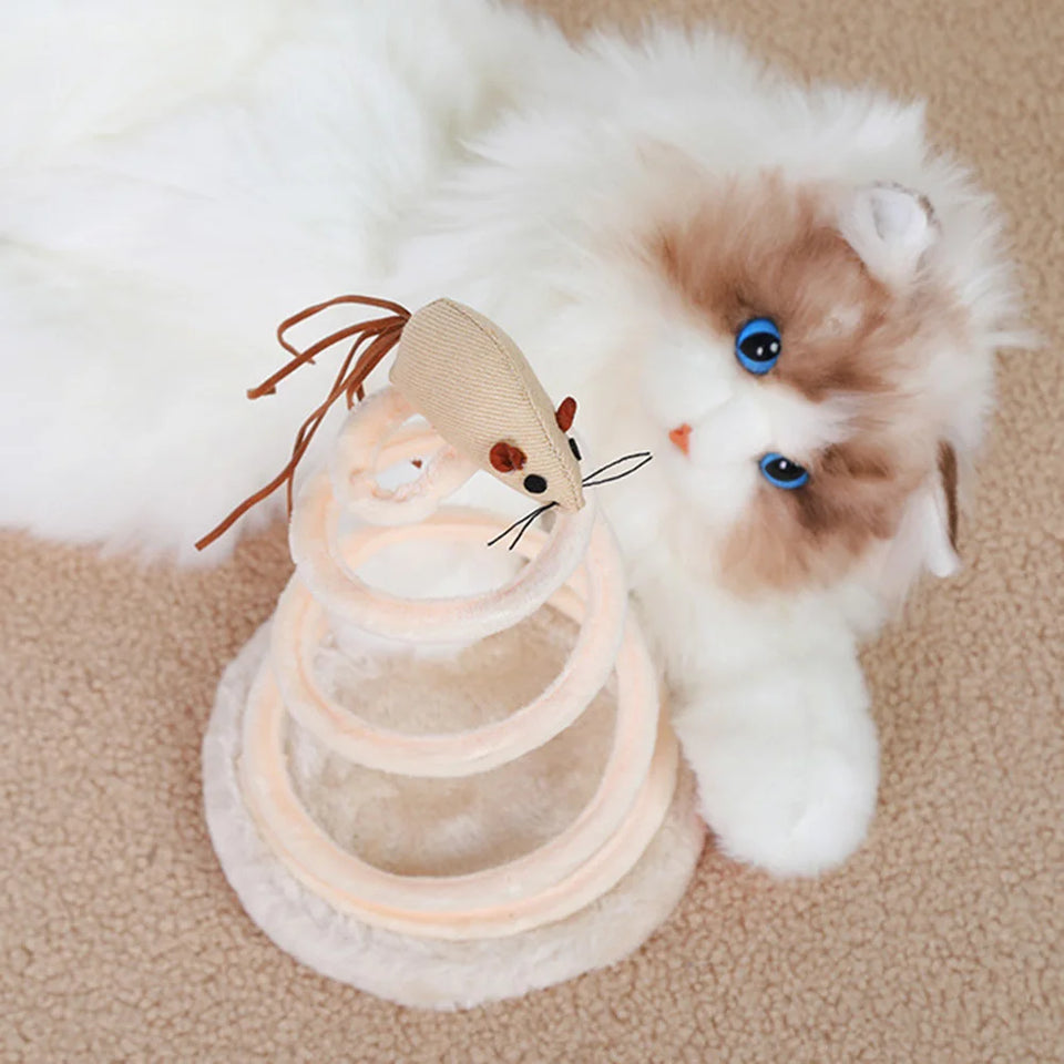 Cat Toy & Scratcher Set - Spiral Steel Spring Linen Disc Scratching Pad + Linen Mouse, Durable Cat Scratching Toy for Nail Care