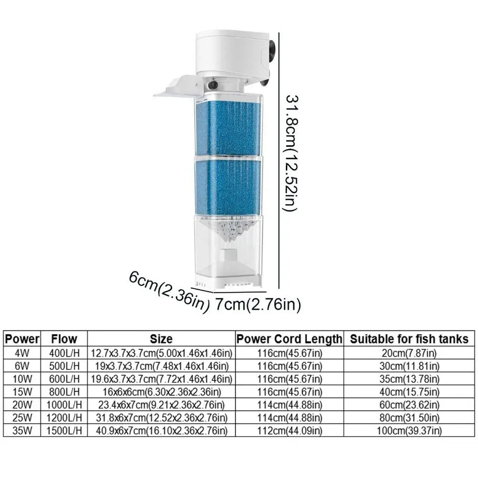 Mute Fish Tank Submersible Filter Plastic Built-in Filter Water Purification Water Circulation Pump Removable Suction Toilet