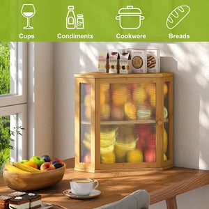 Corner Bread Box for Kitchen Countertop Double Layer Bamboo Wooden Bread box Large Capacity Bread Storage Bin(Natural, Ext