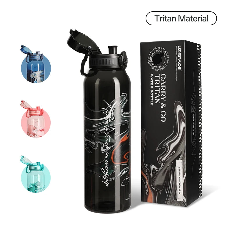 New UZ 1L BPA-Free Water Bottle Artistic Leakproof Shaker Sports Drink Cup Large Capacity Plastic for School Travel Climbing Gym