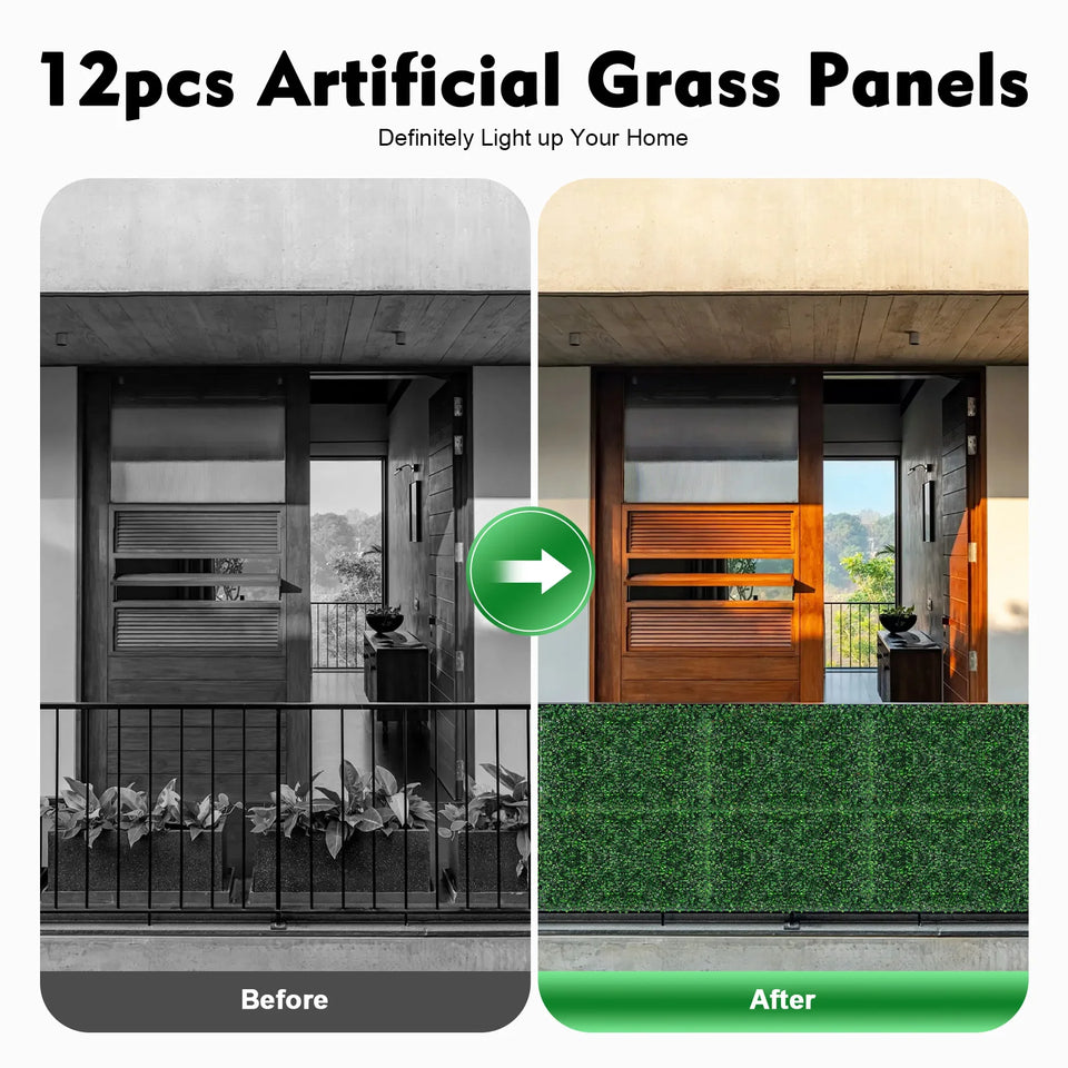 Pack of 12 Artificial Hedge Plant Fence Screen Green Wall Panels Decor Beautiful for Balcony Fence, UV Protection