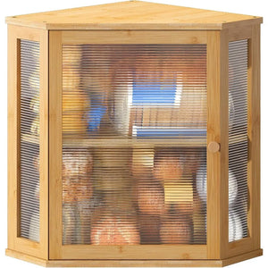 Corner Bread Box for Kitchen Countertop Double Layer Bamboo Wooden Bread box Large Capacity Bread Storage Bin(Natural, Ext