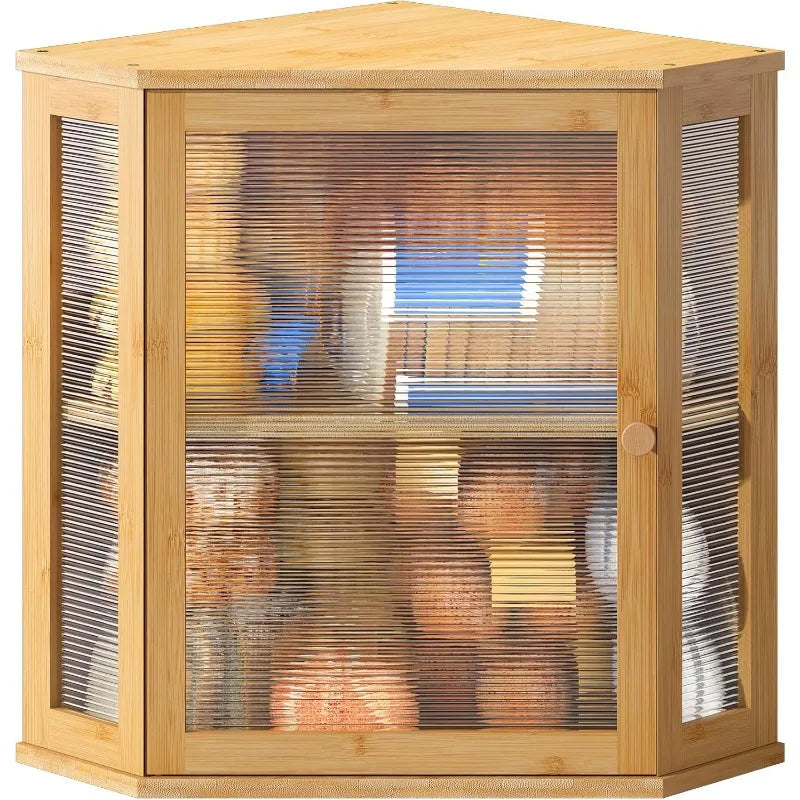 Corner Bread Box for Kitchen Countertop Double Layer Bamboo Wooden Bread box Large Capacity Bread Storage Bin(Natural, Ext