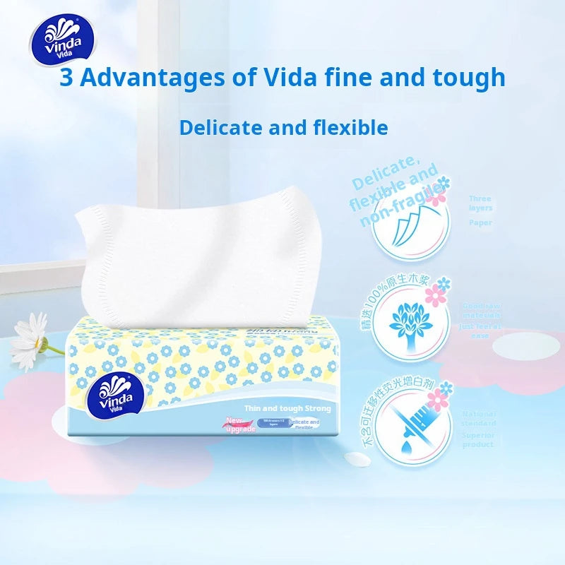 Vinda Fine And Tough Drawing Paper; 3 Layers Of 100 Draw 8 Packs Of Napkins; Toilet Paper Pull-out Tissue Affordable Packaging