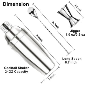 24OZ Cocktail Shaker Set - Cocktail Bar Martini Drink Shaker Set with Strainer, Stainless Steel Bartender Kit Drink Mixer with