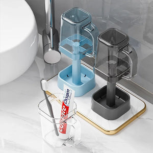 Bathroom Toothbrush Holder with Toothpaste Squeezer - 6 in 1 Wall Mount Organizer for Electric Brushes, Cups, Suction Cup Storag
