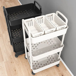 Mobile Kitchen and Bathroom Storage Cart with Multiple Layers Vegetable Basket Snack Organizer Bookshelf Cabinet Dish Rack