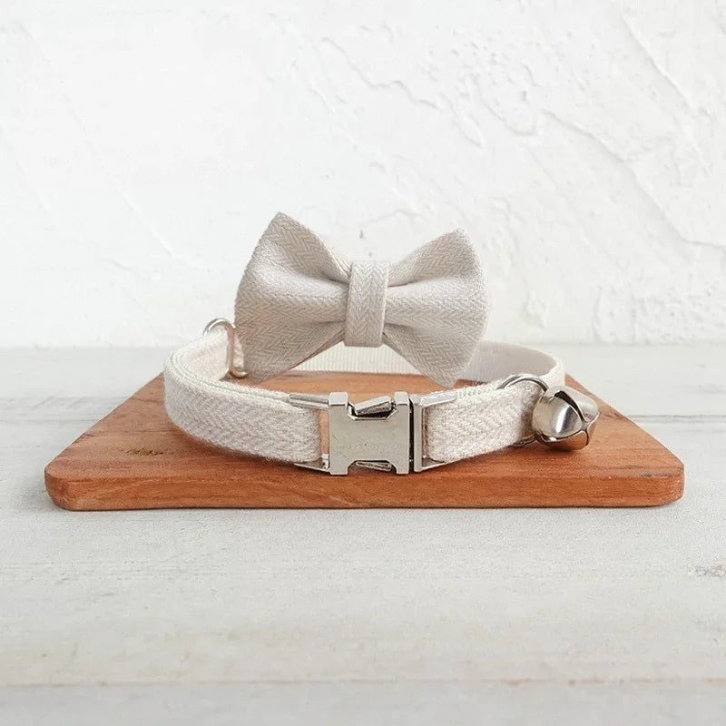 Personalized Name Dog & Cat Collar - Premium Bow Tie Free Engraving ID Name Tag Thick Suit Fiber Material Pets Accessory Collar