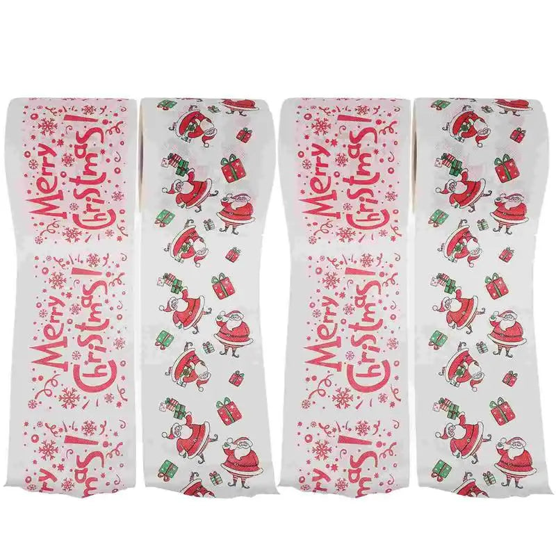 4 Rolls Christmas Pattern Toilet Paper Xmas Santa Claus Decor Tissue Towel Napkin Napkins