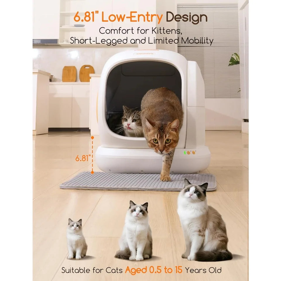 Automatic Open-Top Cat Litter Box with App Control, Safety Features, and Odor Control, Large 75L Capacity