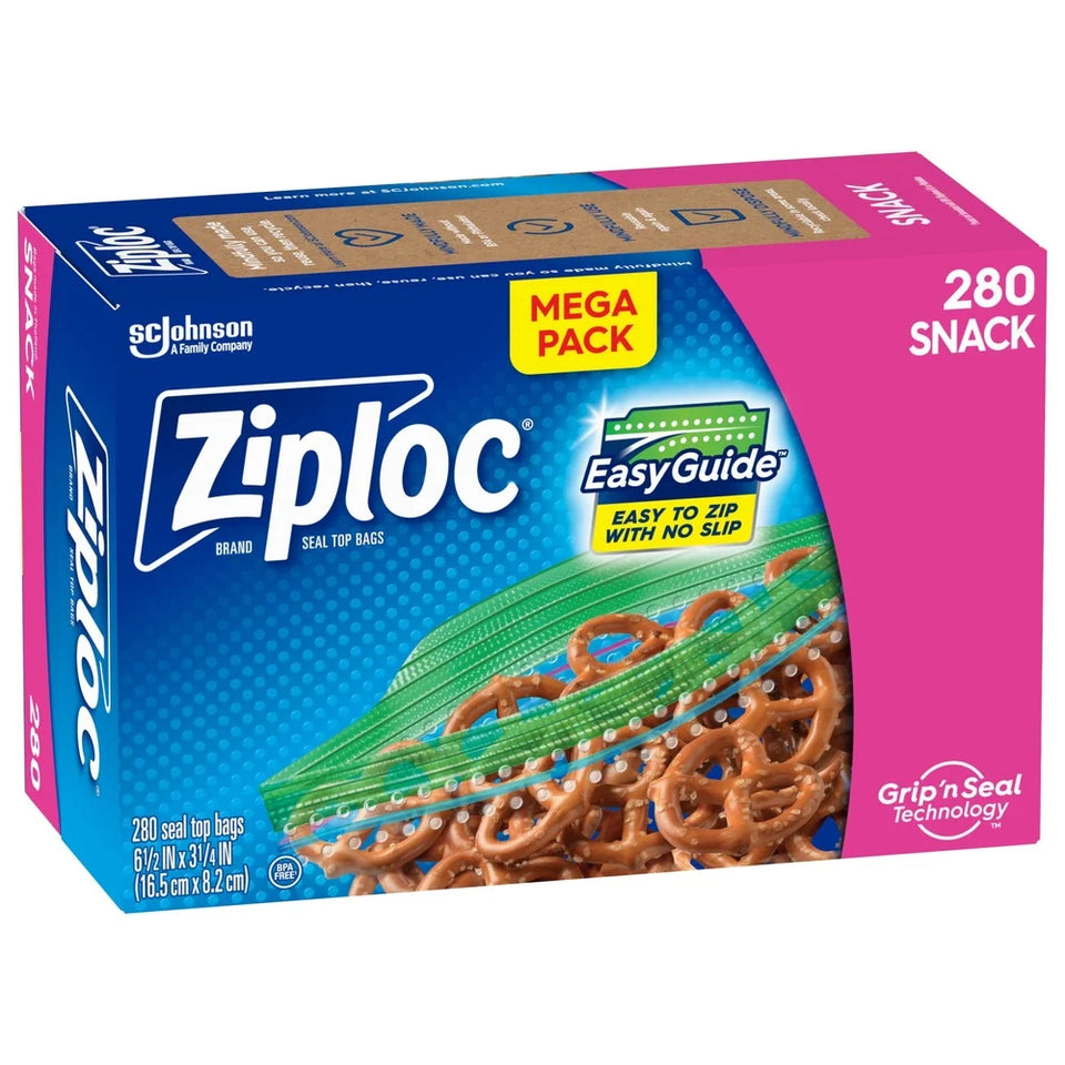 Snack Bags 280 Count Resealable Plastic Bags with EasyGuide Texture Grip Seal Technology Fresh Food Storage and Convenience