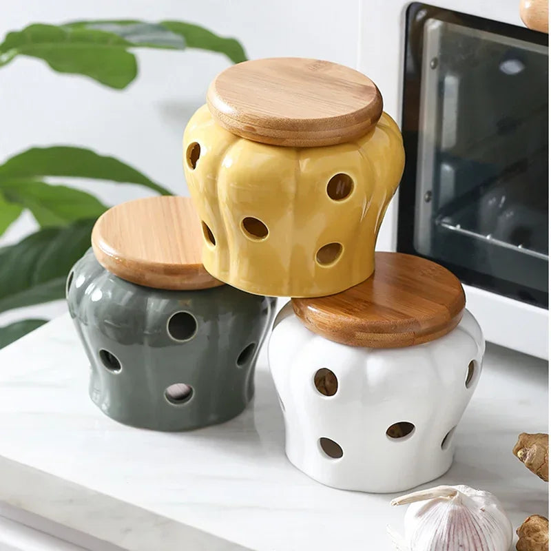 Kitchen Ventilation Storage Tank Pumpkin Jar Hollow Out Ceramic Storage Tank Garlic Ginger Dried Chili Pepper Storage  Jars