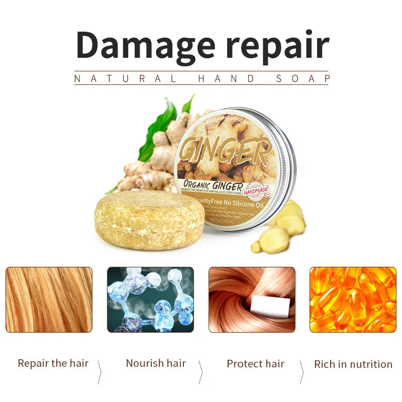 Shampoo soap Ginger solid shampoo bar Clean the scalp remove oil  freshen and wash hair ginger extract