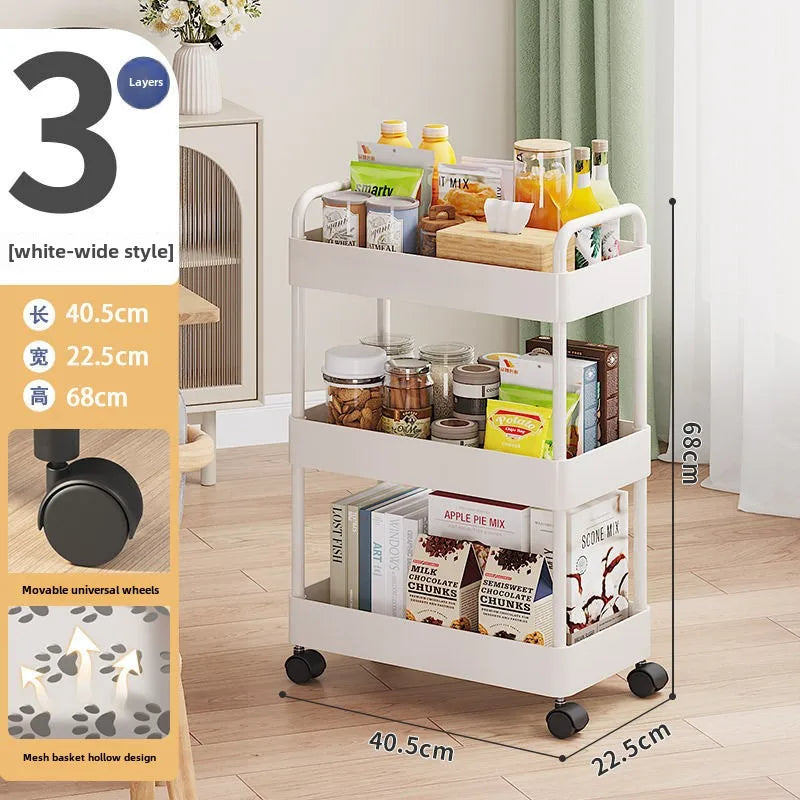 Mobile Kitchen and Bathroom Storage Cart with Multiple Layers Vegetable Basket Snack Organizer Bookshelf Cabinet Dish Rack