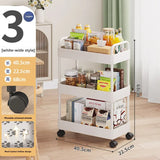 Mobile Kitchen and Bathroom Storage Cart with Multiple Layers Vegetable Basket Snack Organizer Bookshelf Cabinet Dish Rack