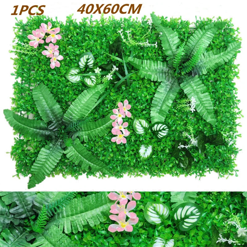 Green Artificial Plants Wall Panel Plastic Outdoor Lawns Fake Flowers Decor  Wedding Backdrop Party Garden Grass Flower Wall