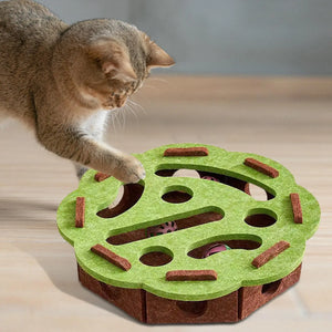 Interactive Cat Puzzle Box Toy with Bell - Felt Maze Game for Mental Stimulation, Enrichment, Scratching Exercise for Indoor Cat