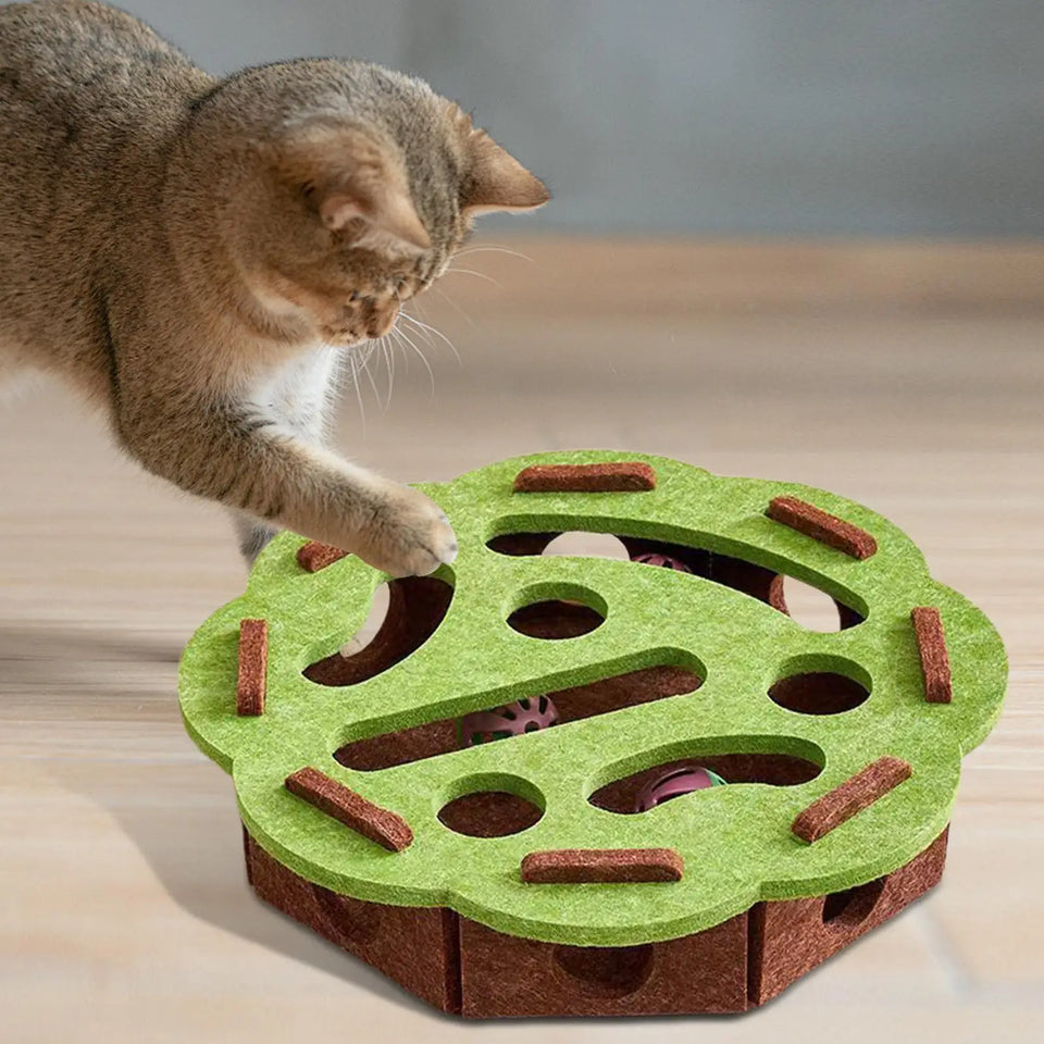 Interactive Cat Puzzle Box Toy with Bell - Felt Maze Game for Mental Stimulation, Enrichment, Scratching Exercise for Indoor Cat