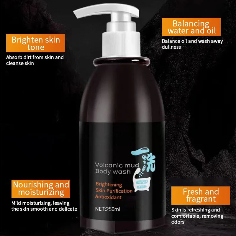 250ml Volcanic Mud Skin Care Body Wash Brightening Skin Tone Deep Cleansing Body Wash