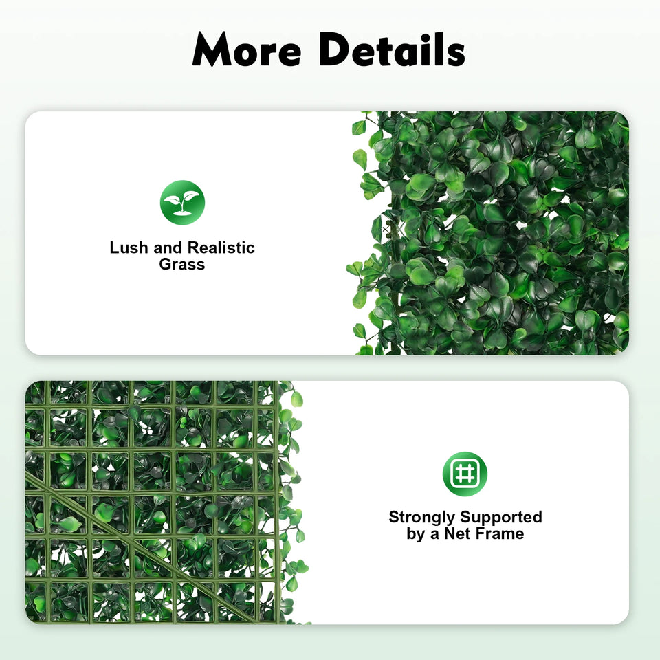 Pack of 12 Artificial Hedge Plant Fence Screen Green Wall Panels Decor Beautiful for Balcony Fence, UV Protection