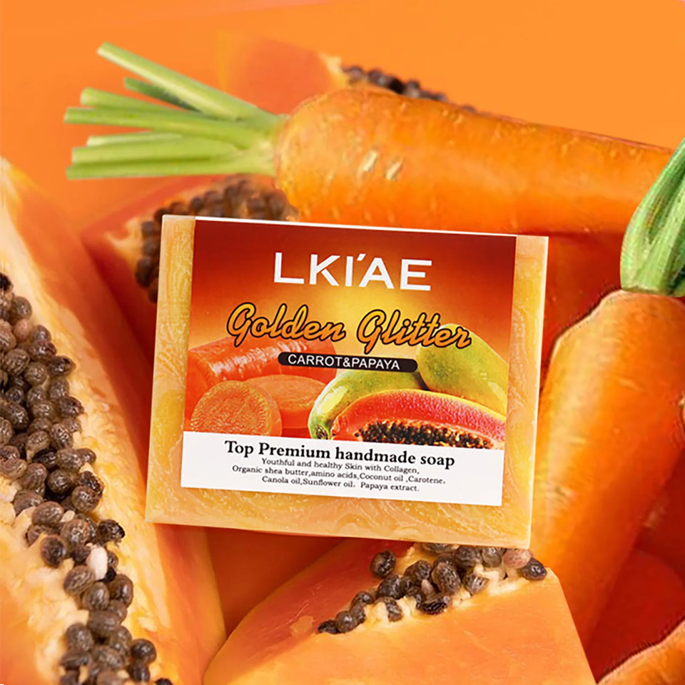 LKIAE Natural Carrot & Papaya Handmade Soap, Brightening, Clean Skin, Reduce Acne, Dark Spots, Face & Body Wash, 150g/3.53 oz