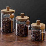 Kitchen Glass Jar Grains Coffee Beans Tealeaf Storage Containers with Wood Spoon Lid Clear Spice Jar Moisture-proof Storage Tank