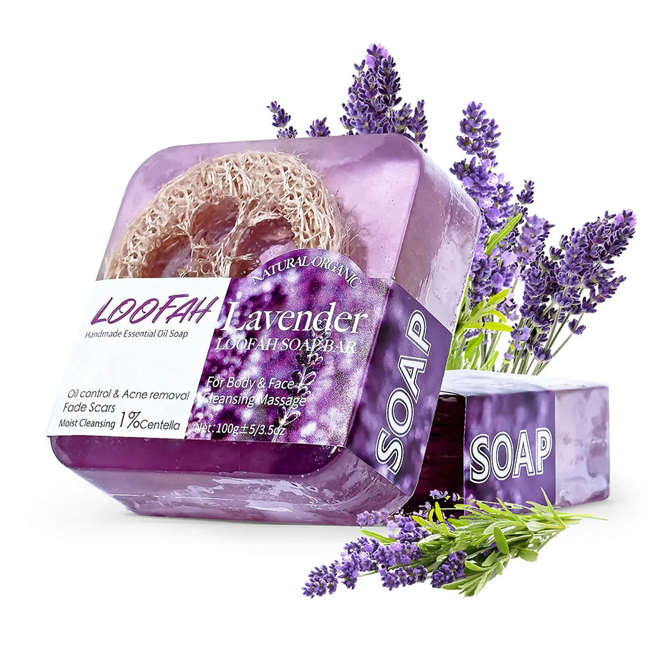 New Arrival Lemon Loofah Soap 100g Handmade Essential Oil Soap with Loofah Lavender Soap Rose Soap Kojic Acid Soap Turmeric Soap