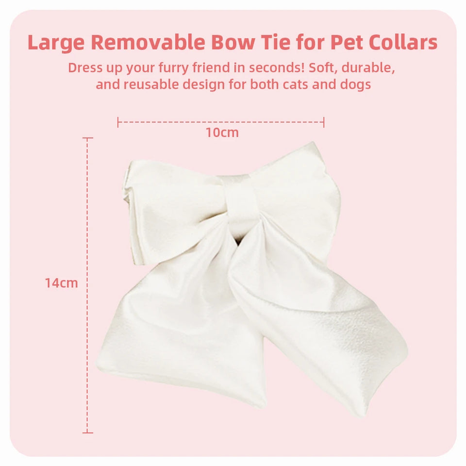 Bowtie Dog Collar Leash Harness White Unique Style Necklace with Detachable Bow Tie for Puppy Small Medium Large Dogs Wedding