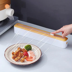 Practical Kitchen Tool Plastic Wrap Dispenser with Cutter, Adjustable Foil & Cling Film Storage Box Food Wrap Organizer