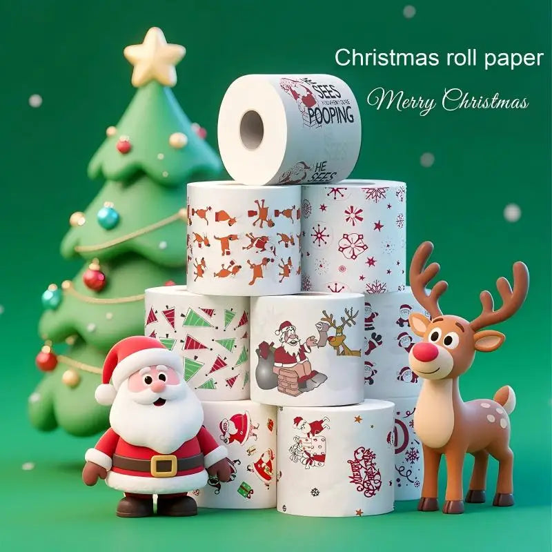 Colorful roll paper Christmas roll paper in stock Christmas pattern tissue printed small roll toilet paper