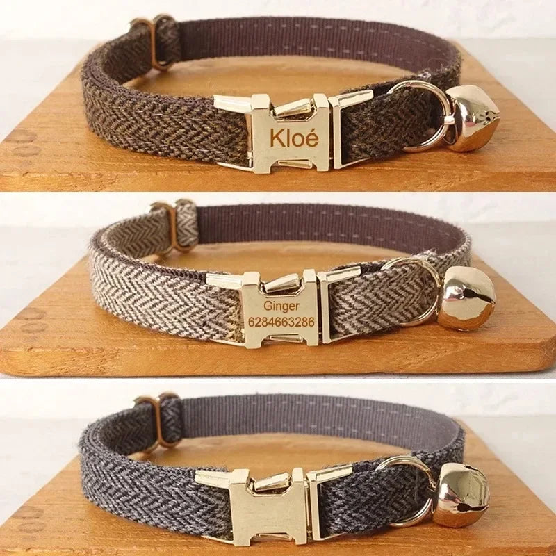 Personalized Name Dog & Cat Collar - Premium Bow Tie Free Engraving ID Name Tag Thick Suit Fiber Material Pets Accessory Collar