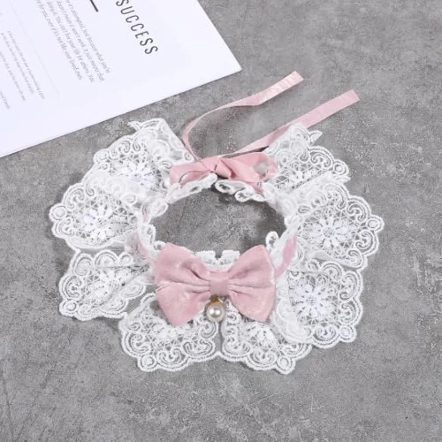 Cat Bow Collar Breakaway Kitten Collar with Cute Bow Tie Girl Cat Collars Cats Princess Costumes Pink Outfit for Kitty and Some