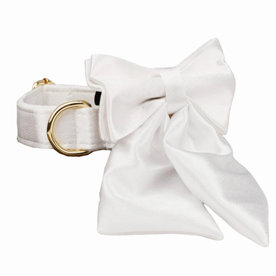Bowtie Dog Collar Leash Harness White Unique Style Necklace with Detachable Bow Tie for Puppy Small Medium Large Dogs Wedding