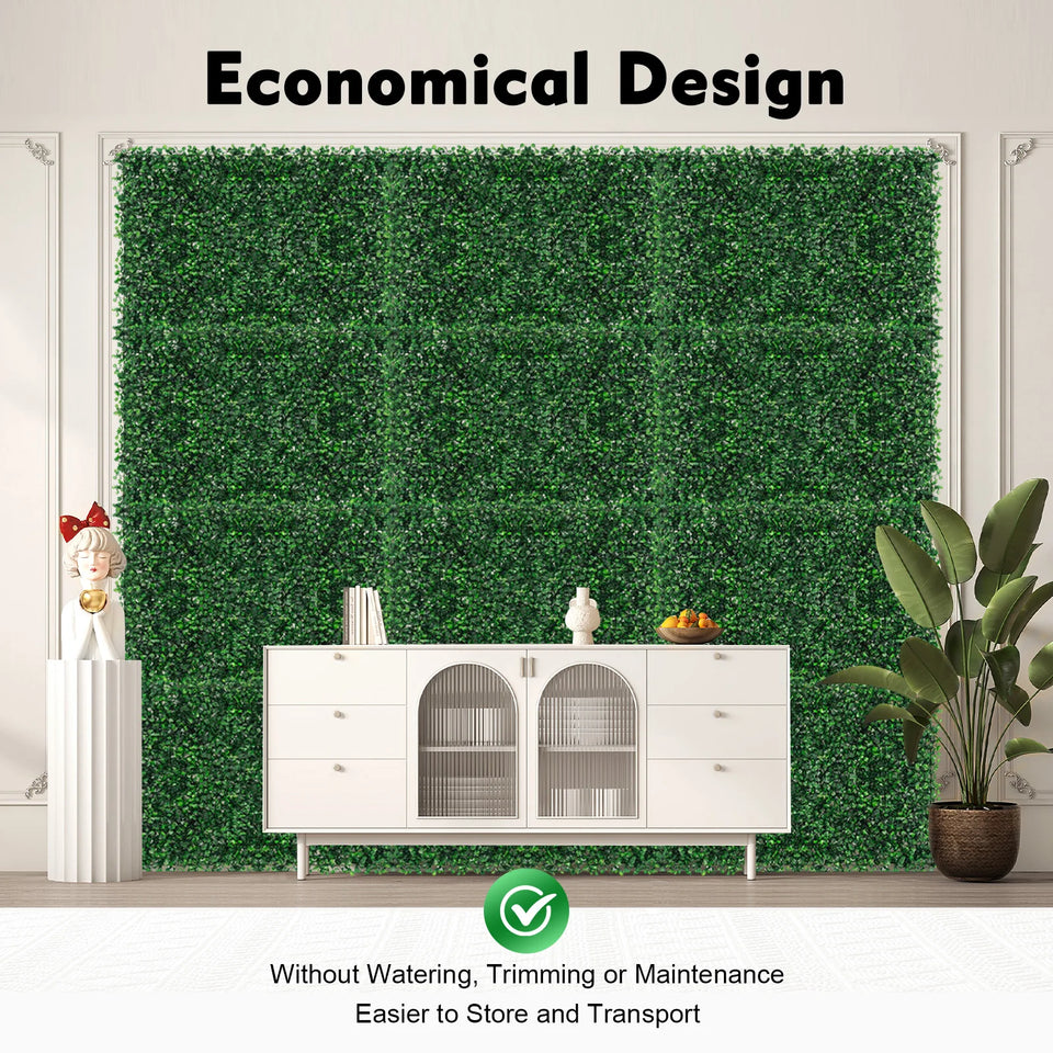 Pack of 12 Artificial Hedge Plant Fence Screen Green Wall Panels Decor Beautiful for Balcony Fence, UV Protection