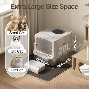 Extra Large Stainless Steel Covered Cat Litter Box for Large Cats