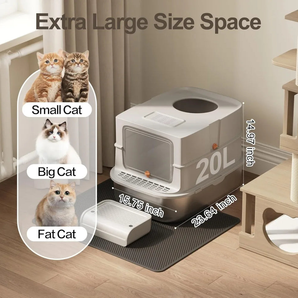 Extra Large Stainless Steel Covered Cat Litter Box for Large Cats