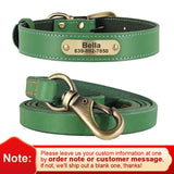 Personalized Dog Collar Leash Set Durable Genuine Leather Dog Collars Engraved Pet ID Necklace With Lead For Small Large Dogs