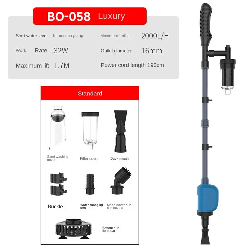 BO series fish tank low water level water changer electric submersible pump aquarium toilet suction device to clean fish feces.