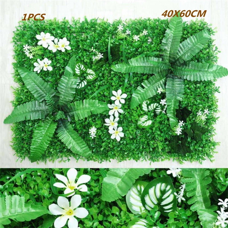 Green Artificial Plants Wall Panel Plastic Outdoor Lawns Fake Flowers Decor  Wedding Backdrop Party Garden Grass Flower Wall