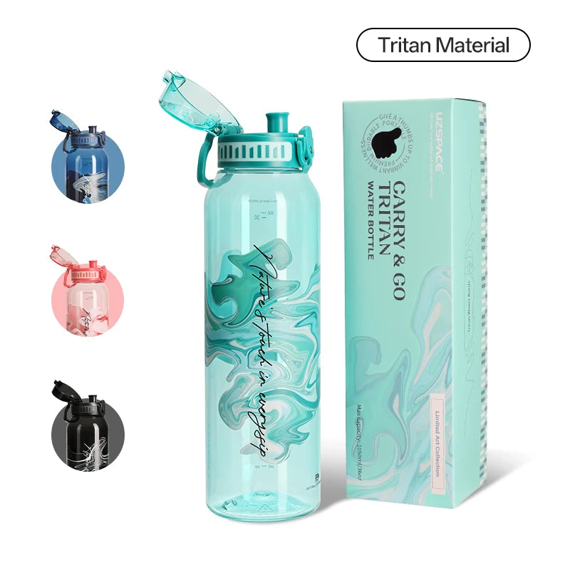 New UZ 1L BPA-Free Water Bottle Artistic Leakproof Shaker Sports Drink Cup Large Capacity Plastic for School Travel Climbing Gym