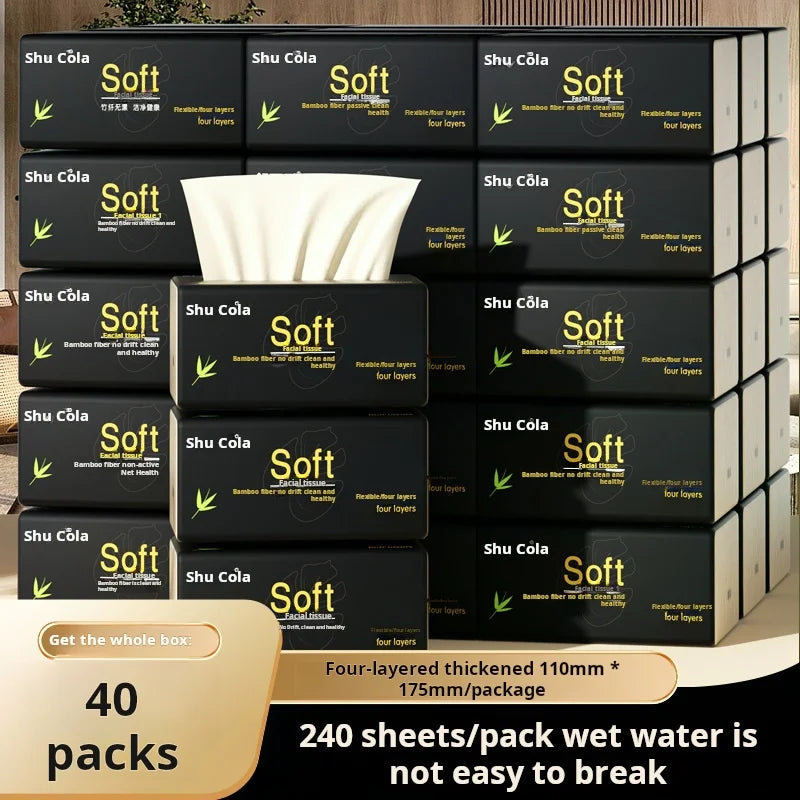 40 packs of four layer thick bamboo pulp natural color toilet paper napkins, 240 sheets of toilet paper for home use