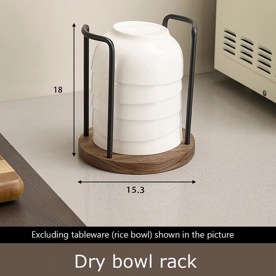 BAKALA Walnut kitchen bowl rack, countertop, multifunctional bowl and dish storage rack, draining utensil and bowl storage rack
