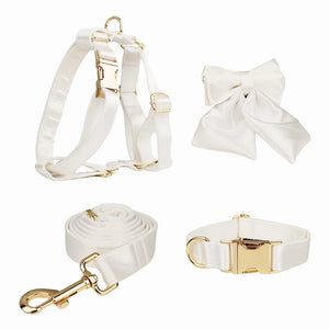 Bowtie Dog Collar Leash Harness White Unique Style Necklace with Detachable Bow Tie for Puppy Small Medium Large Dogs Wedding
