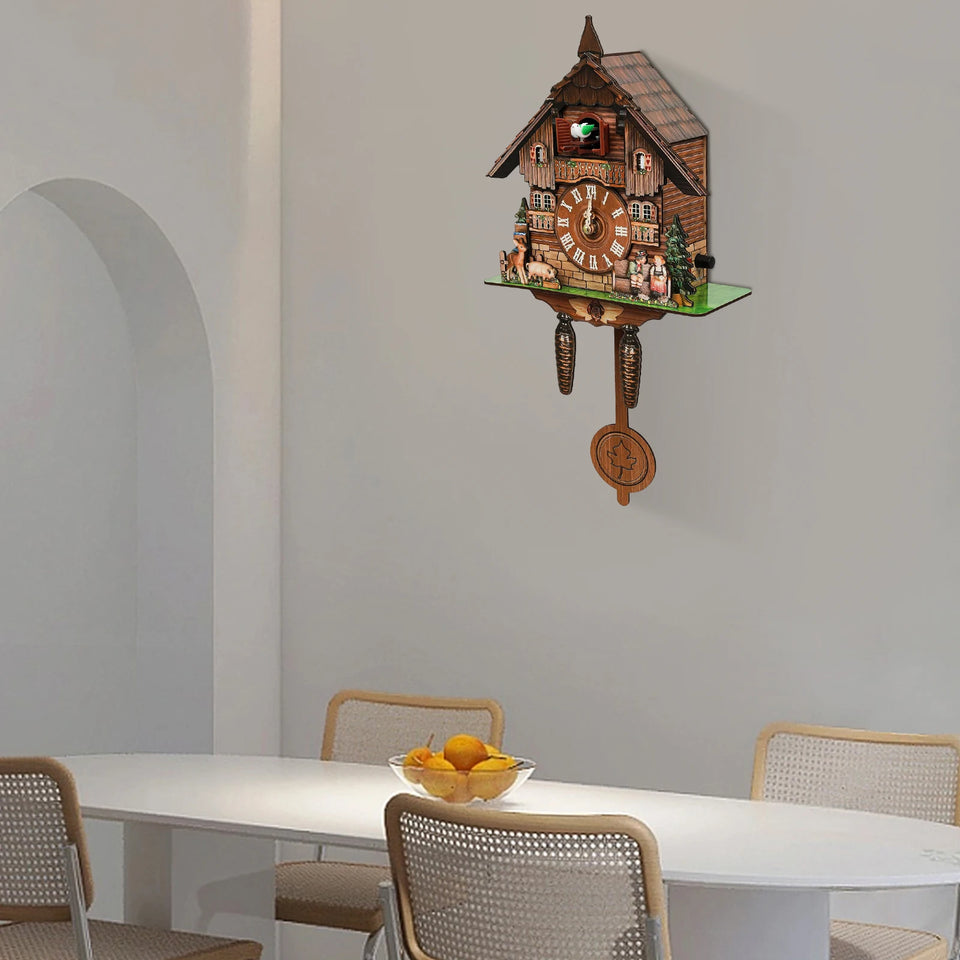 Cuckoo Clock,Wall Mount Time Bell Swing Alarm Watch Imitation Wood Style with Easy-to-Read Dials Bird Clock for Living Room