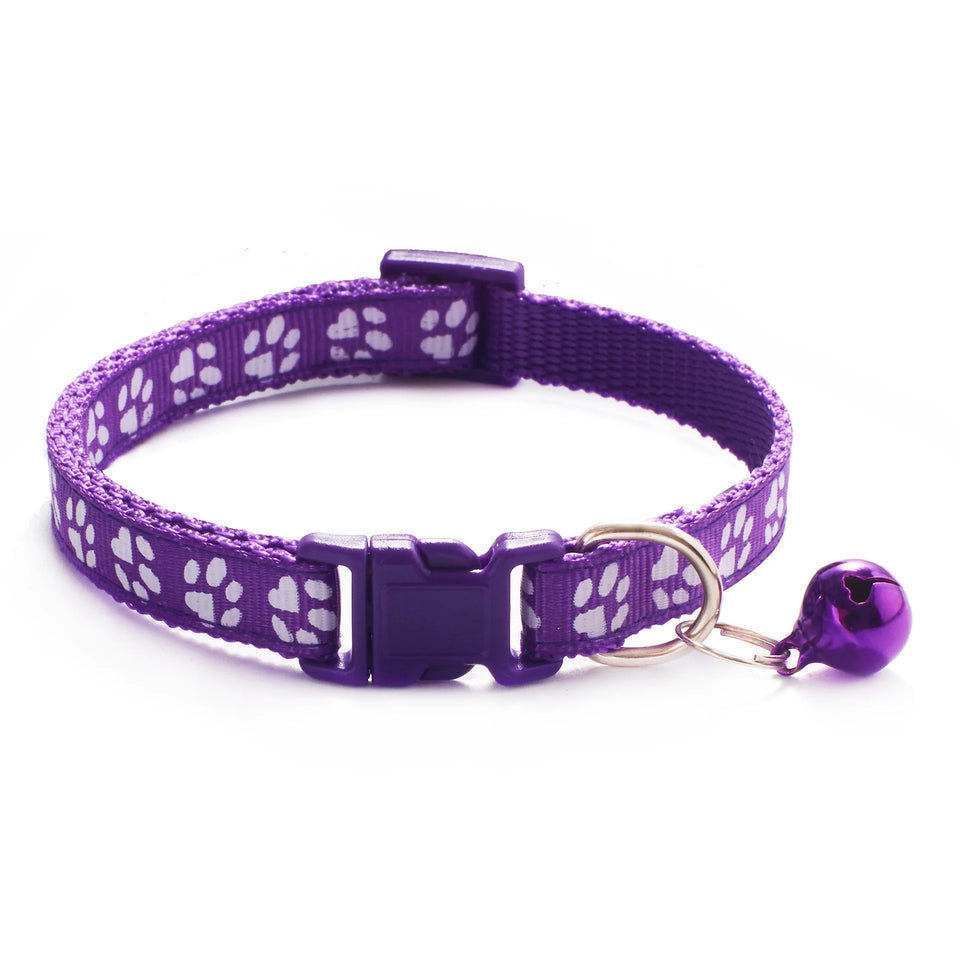 HABO Collar With Bell Cartoon Footprint Colorful Dog Puppy Cat Accessories Kitten Collar Adjustable Safety Bell Ring Necklace
