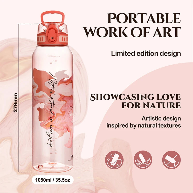 New UZ 1L BPA-Free Water Bottle Artistic Leakproof Shaker Sports Drink Cup Large Capacity Plastic for School Travel Climbing Gym