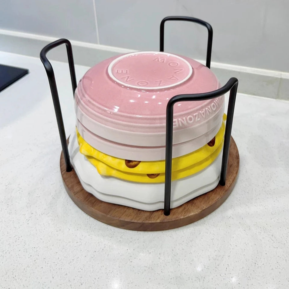 BAKALA Walnut kitchen bowl rack, countertop, multifunctional bowl and dish storage rack, draining utensil and bowl storage rack